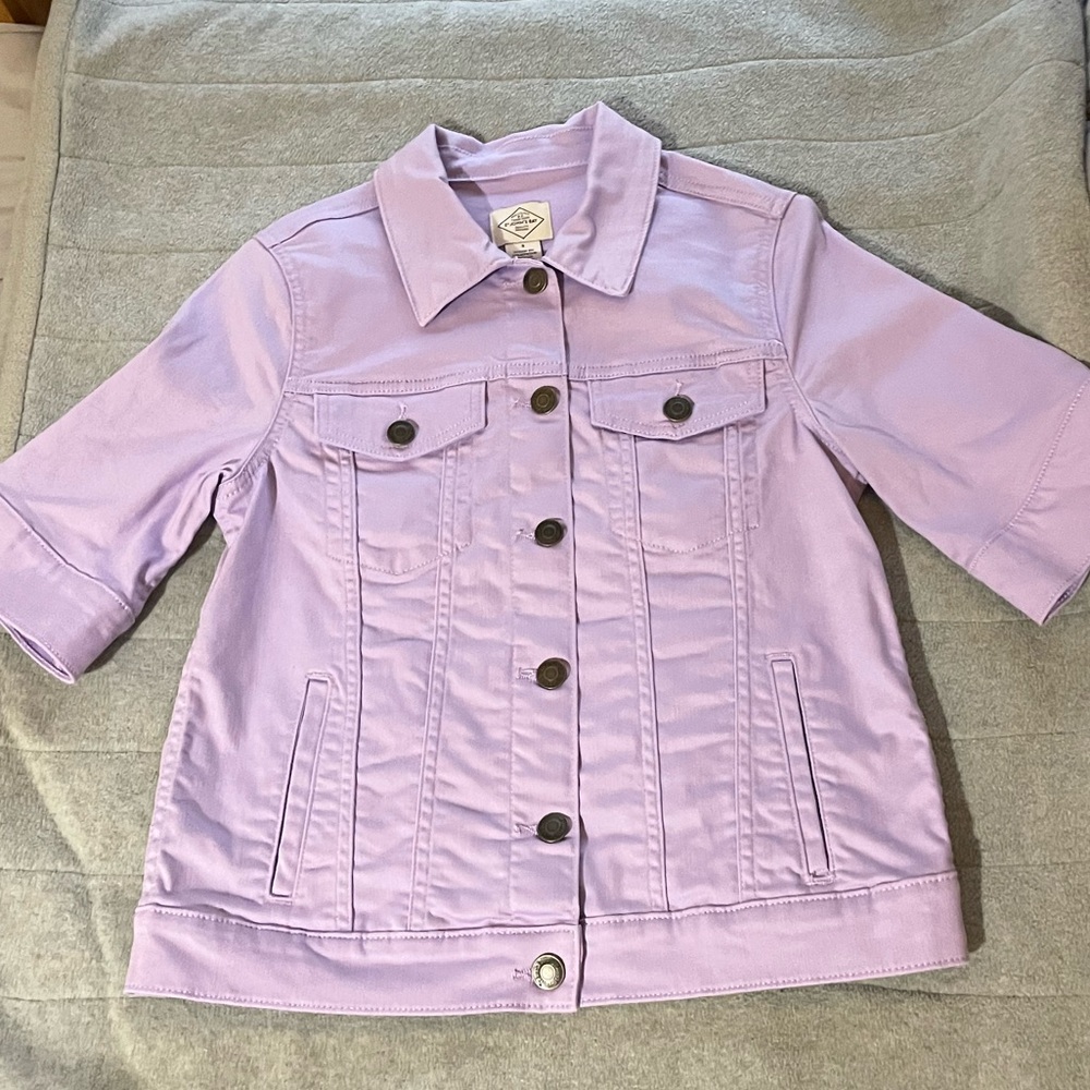 Lavender Button-Up Short Sleeve Denim-Style Jacket